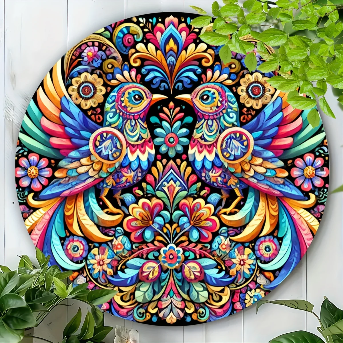 Lebendige mexikanische Mandala-Wandkunst aus Aluminium – 20,3 x 20,3 cm großes buntes Metallschild mit aufwendigen Blumenmustern, perfekt für Zuhause, Bar,