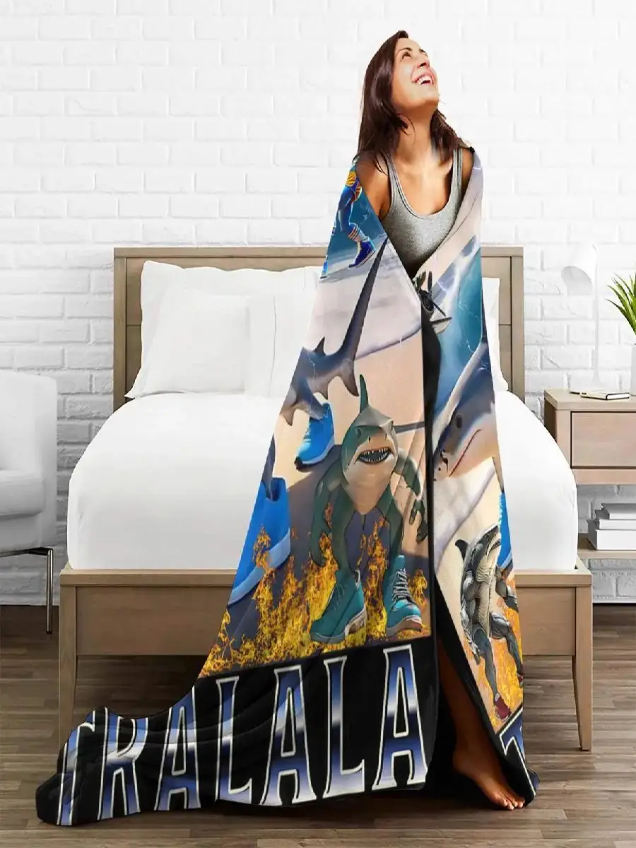 Tralalero Tralala Italian Meme Throw Blanket for Couch Chair  Soft Warm Flannel Travel Office Blanket