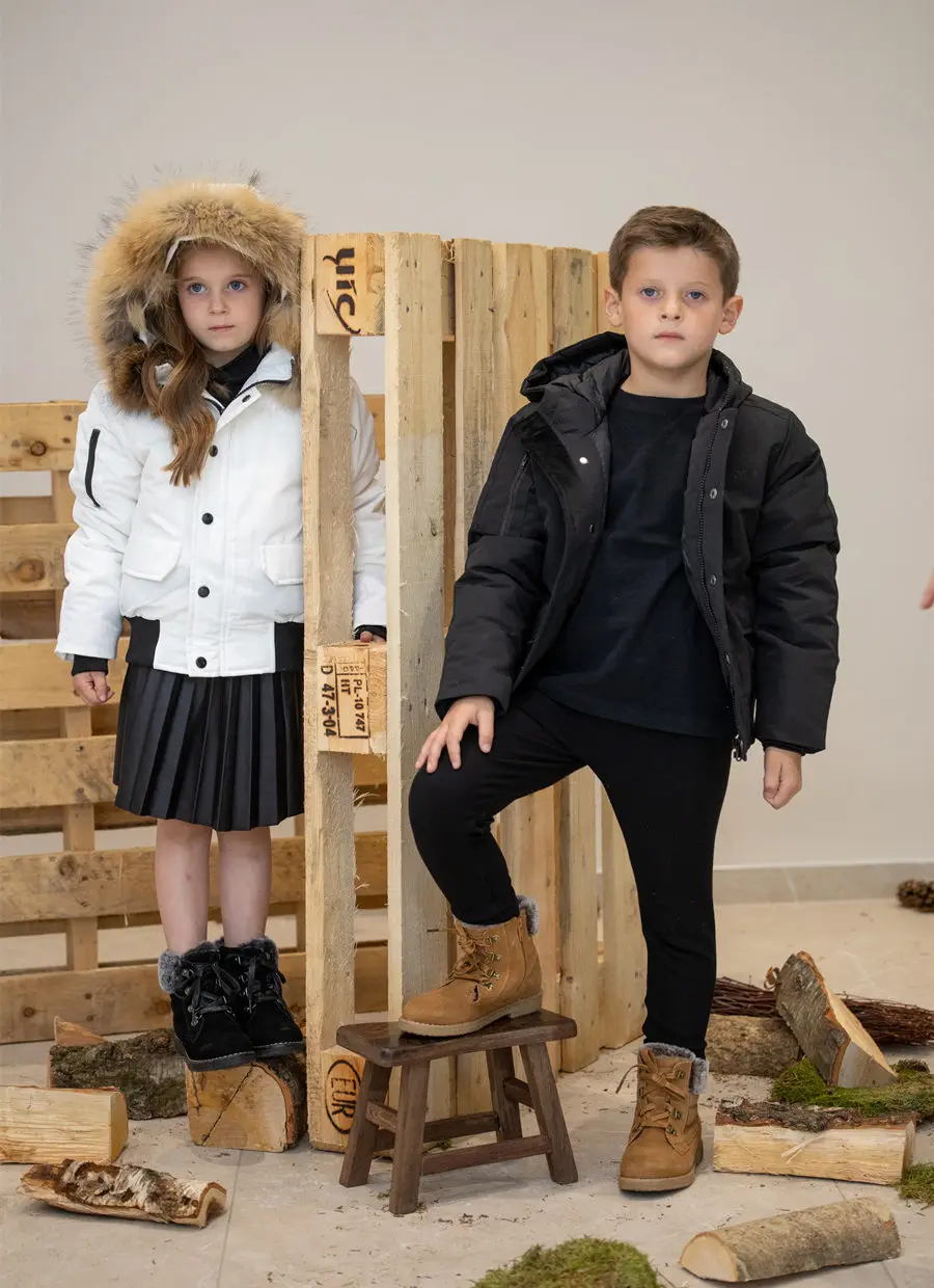 AS Fashion 2023 Matte bomber coats for kids filled down warm jacket with detachable nature fur