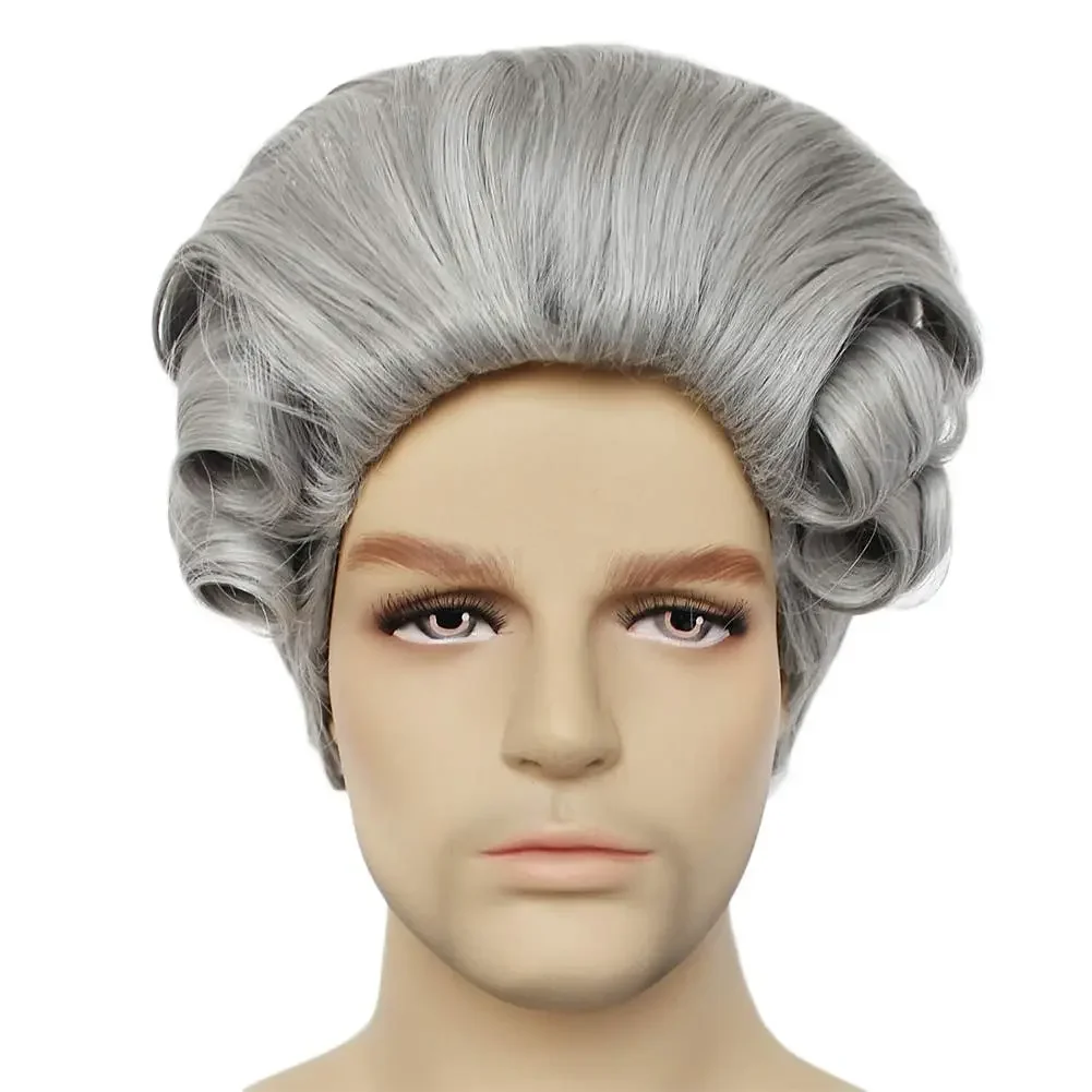 Synthetic Hair Colonial Cosplay Wig for Lawyer Grey Wigs Long Curly Wavy Wigs for Men