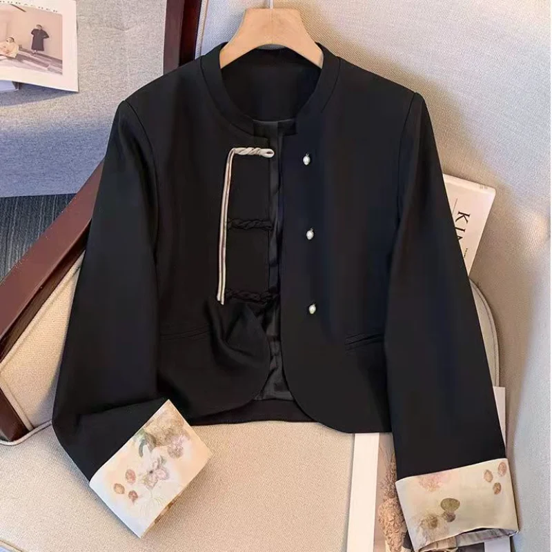 Nuevo Chaqueta con puños empalmados con botones de traje Tang versátil y única de gama alta de estilo chino