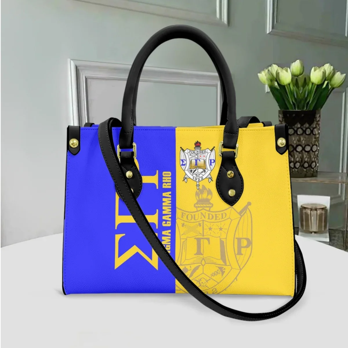 Nieuwe Hoge Kwaliteit Dames Handtassen Bakken Luxe Sigma Gamma Rho Print Top Handvat Pu Lederen Crossbody Tas Voor Woon-Werkfeest