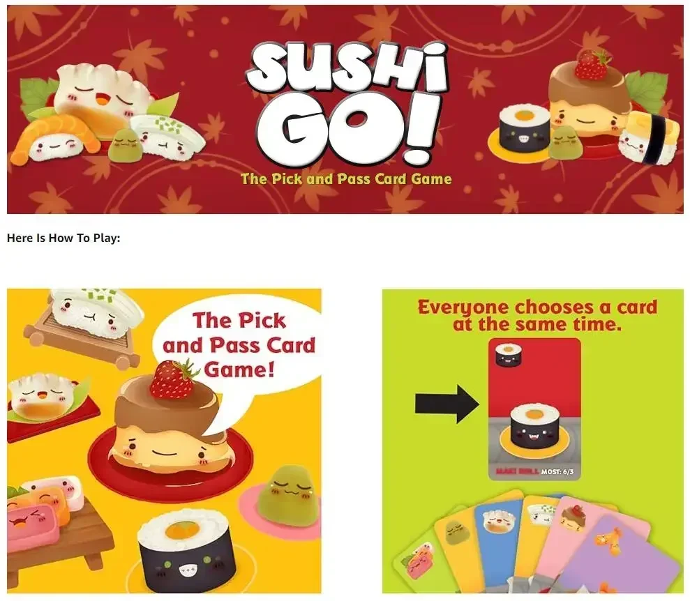 Sushi Go Party! The Deluxe Pick & Pass Card Game Family Gathering Game, Board Game, Card, birthday, Christmas Gift