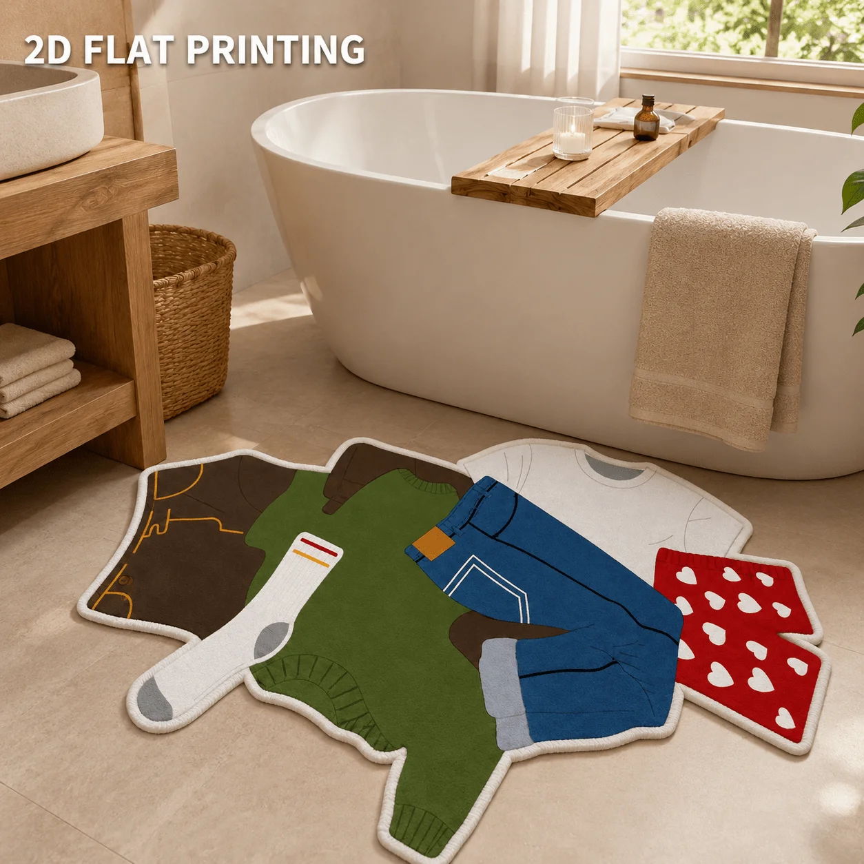 Funny Dirty Clothes Pile Bath Mat Flannel Non Slip Absorbent Creative Novelty Bathroom Rug Soft Washable Floor Mat