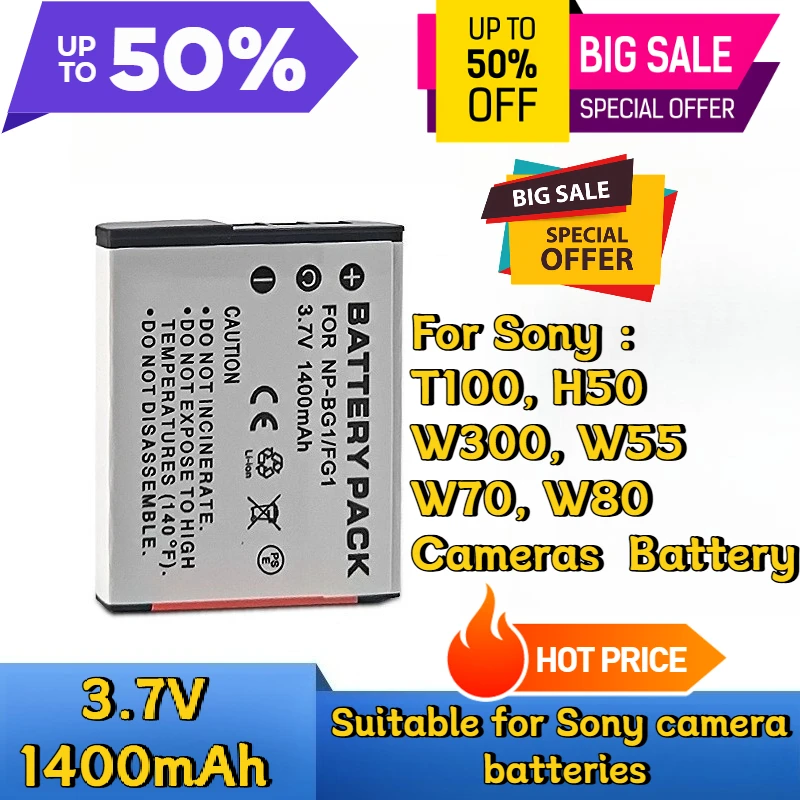 

3.7V 1400mAh Digital Batteries NP-BG1 NP-FG1 Battery for Sony Cameras T100, H50, W300, W55, W70, W80 Cameras Battery