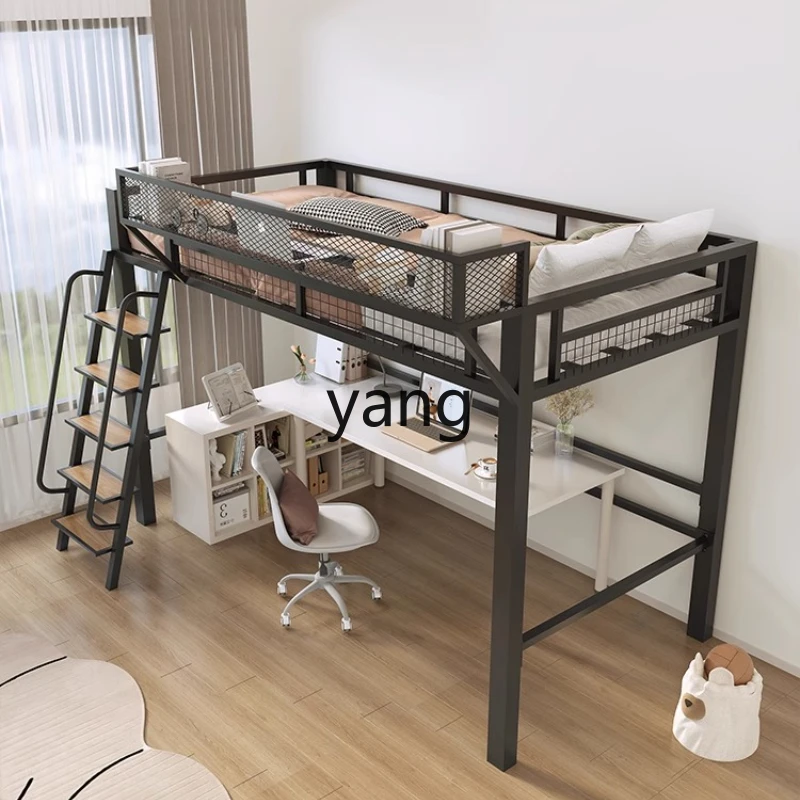 

TGF wrought iron elevated bed sheet upper layer duplex space saving bed lower table split layer high and low bed