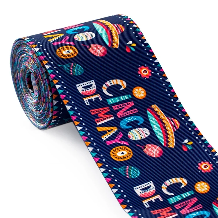25mm/38mm/50mm/75mm Mexico Flower Printed Grosgrain Ribbons 5 yards for Hair Bows DIY Handmade Materials