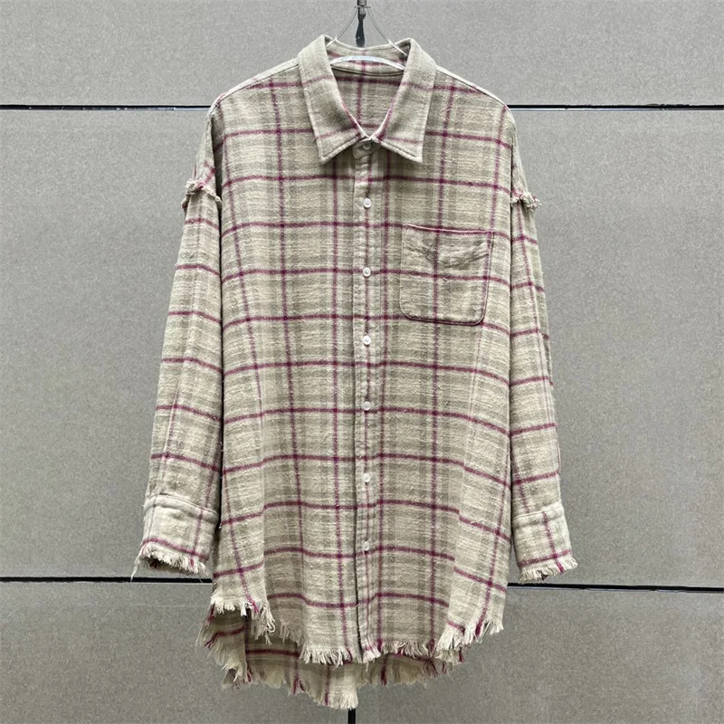 women\'s blouses trend 2024 Autumn new plaid printed pure cotton long sleeved top Gradient Loose fit women\'s shirt y2k Thin coat