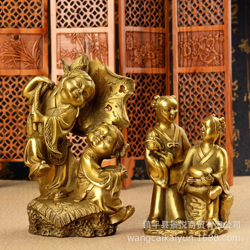 Copper and jade figurines, depicting the couple Hehe and Hehe, are perfect as wedding gifts and can be used as decorative pieces