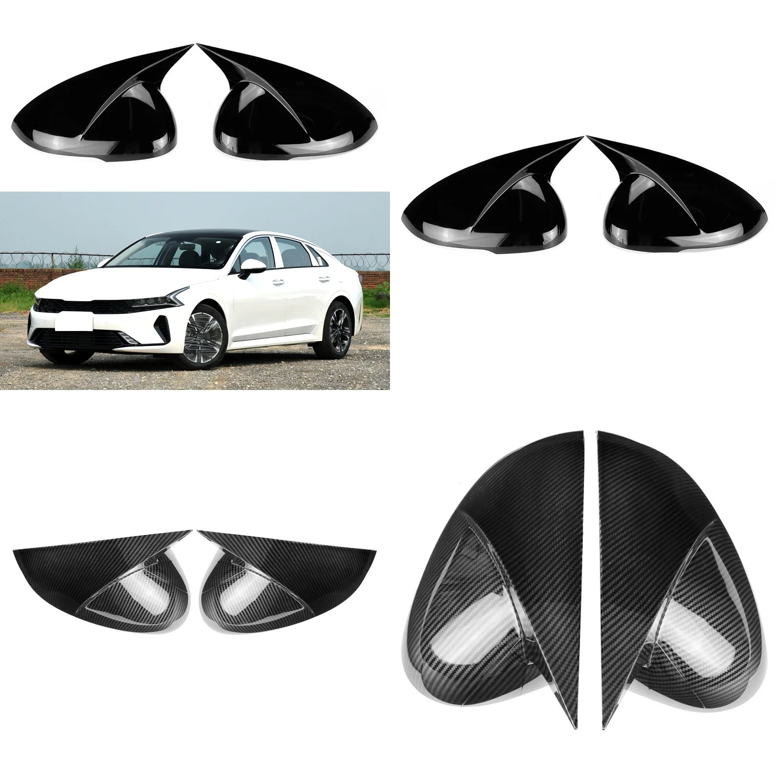 

Carbon Fiber Style Side Mirror Cover for Kia K5 2020-2023 Glossy Black Rearview Shell