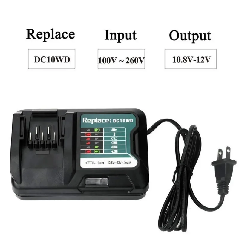 Fast Lithium Battery Charger for Makita DC10WD / DC10SB / DC10WC / BL1015 / BL1016 / BL1021B / BL1041B 10.8V 12V LED Charger