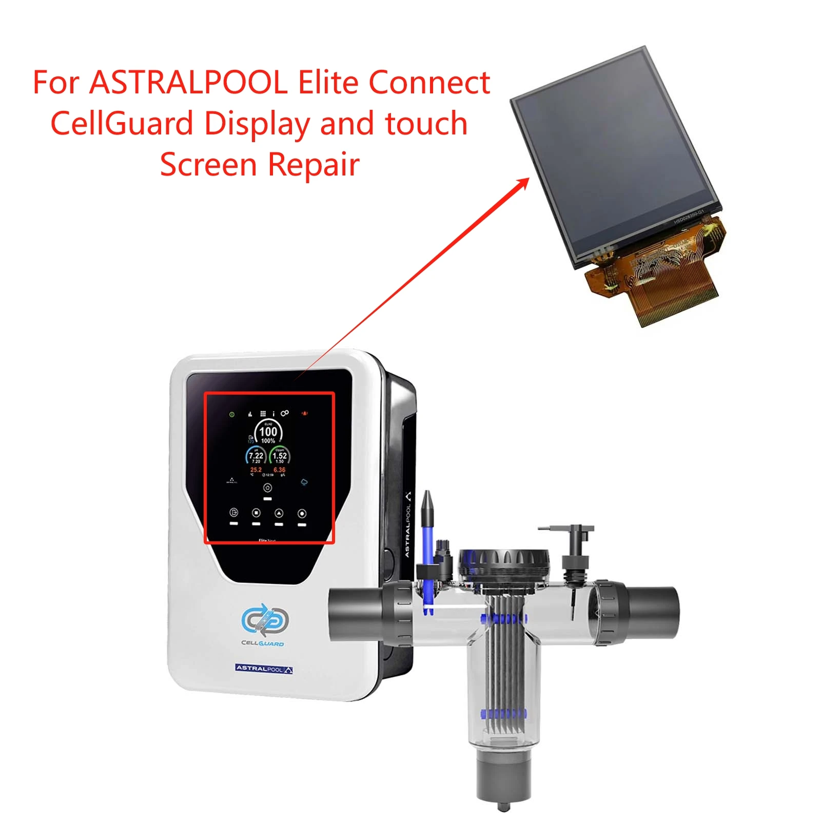 New LCD Display and touch screen for STRALPOOL Elite Connect CellGuard full color Repair