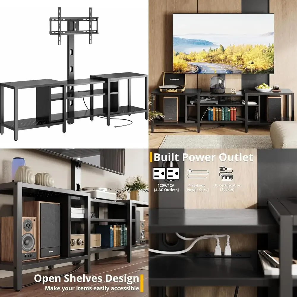 Large 79 Inch TV Stand for 85 Inch TVs, Mount Included, 3-Tier Entertainment Console with Storage Shelves, Power Outlet, Enterta
