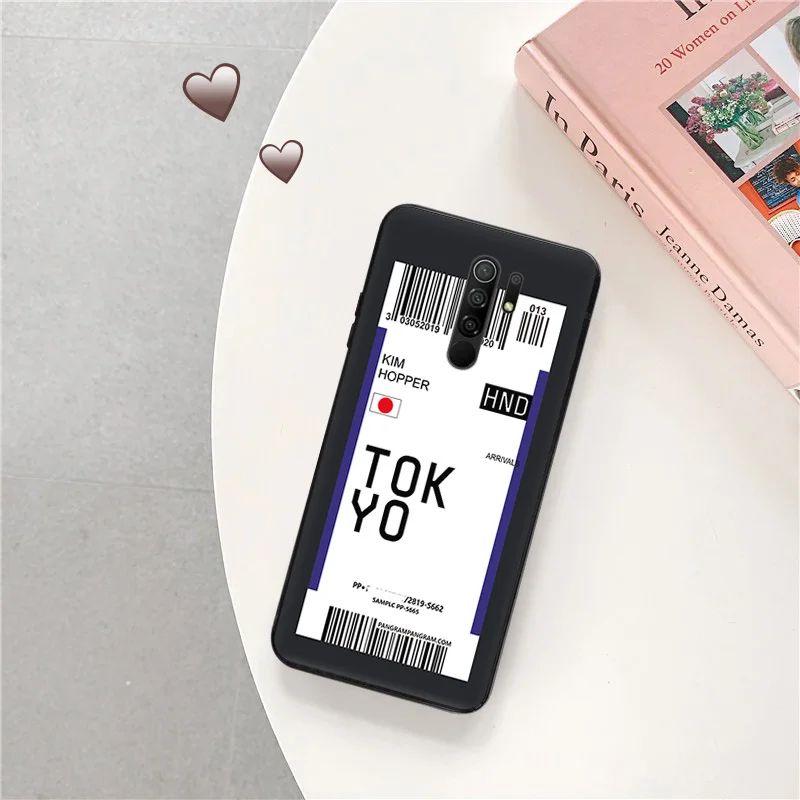 Phone Case for Redmi A2 A1 K60 K50 K40 9T 9C 9A Note 9 9S 8T 8 7 mi CC9Pro Seoul Tokyo Travel Ticket Label Black Anti-Drop Cover