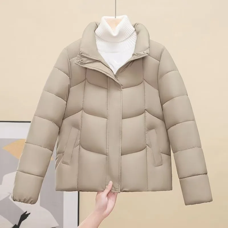 

2025 Fashion Short Down cotton Jacket For women New Thicken Stand collar Coat Autumn Winter Solid Loose Casual Outwear Tops