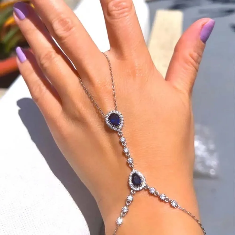 

Stonefans Blue Hand Jewelry Dubai for Womens 2024 Luxury Bangles Fashion Rhinestone Finger Ring Wedding Bracelet Palm One Piece