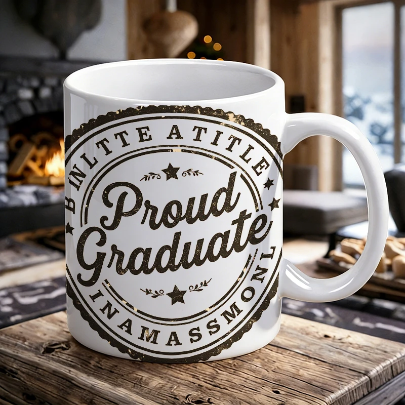 

“Proud Graduate” Badge Ceramic Mug, Coffee Mug, Milk Cup, Office Tea Cup, Drinking Cup, Gift for Friends, Fade-Resistant