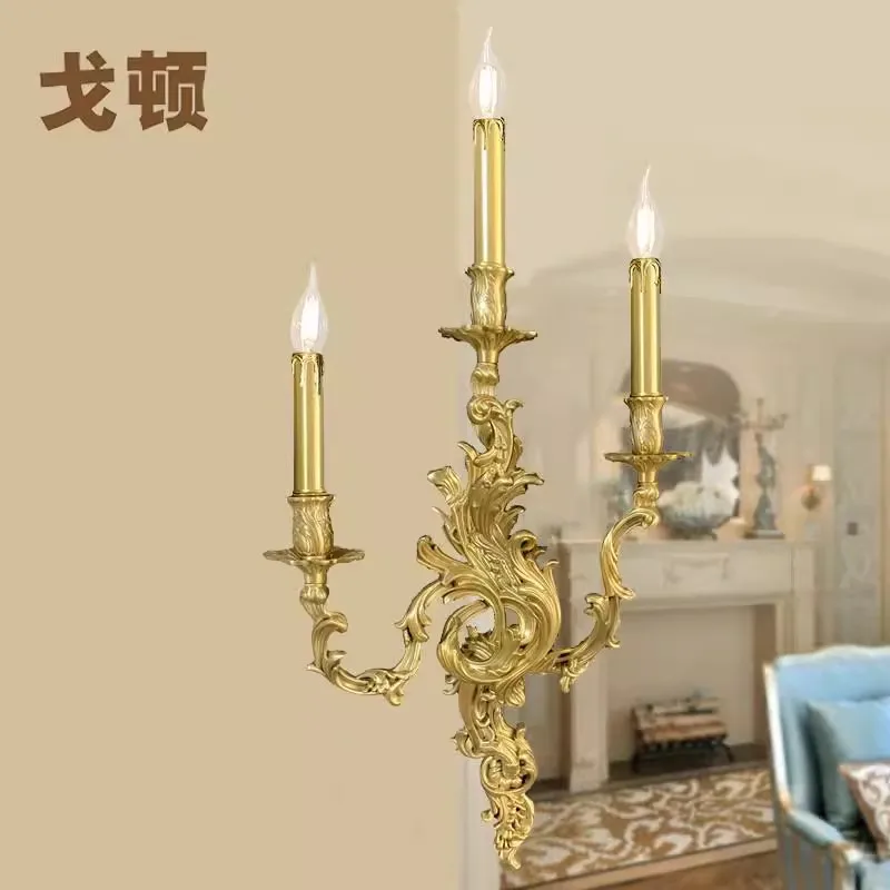 French court full copper wall lamp American European retro luxury villa light living room dining room bedroom Decorations