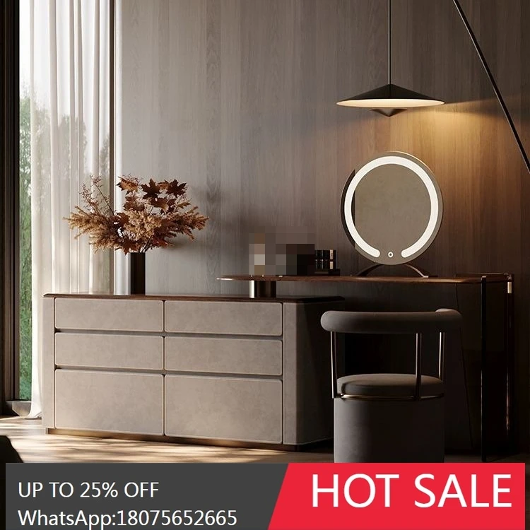 HLZ North American Black Walnut Dressing Table Bedroom Light Luxury Extendable Makeup Table  Storage Cabinet Multi-Functional