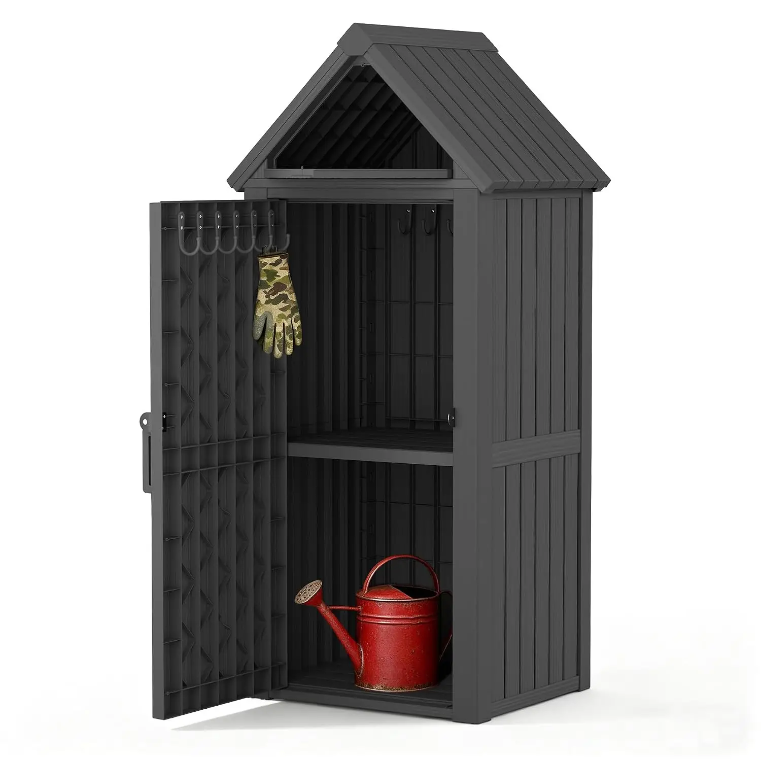 Outdoor Storage Shed Waterproof Resin Cabinet Removable Shelves & 12 Hooks Lockable Tool Shed Garden Patio, Customized