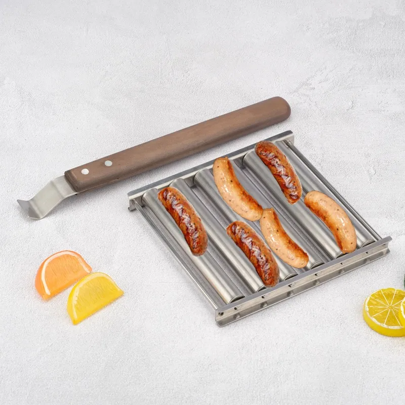 Hot Dog Rack Usage Roller Rack Dismantling Stainless Steel Sausage Rack Rolling Barbecue Rack  Bbq Accessories