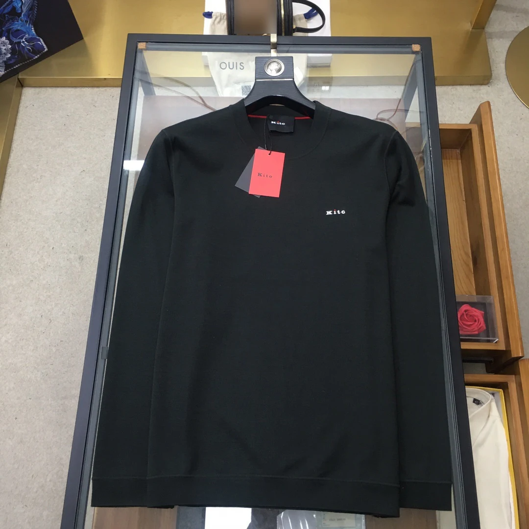 

Kiton ранняя осень новая однотонная повседневная деловая универсальная футболка с длинными рукавами для старых денег