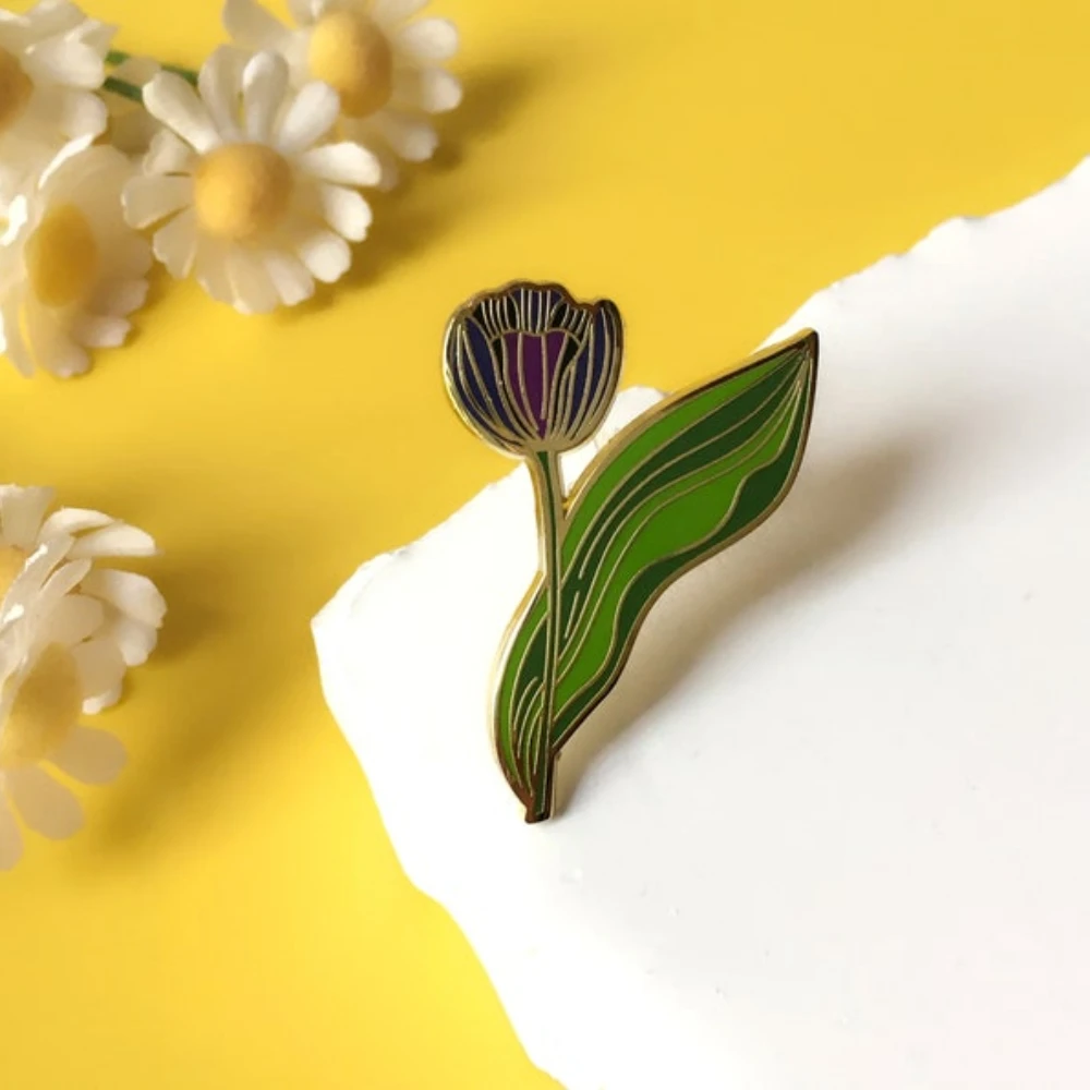 Tulip Enamel Pin Flower Badge Floral Brooch for Jewelry Accessory Gifts for Her/ Him Wholesale