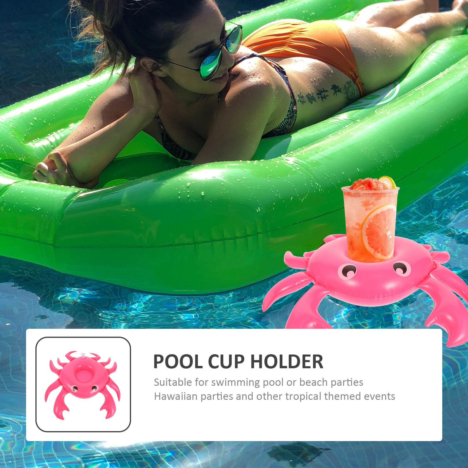 3 قطعة أصحاب كأس حمام سباحة قابل للنفخ تصميم السلطعون شرب يطفو مستقرة في الهواء الطلق حمام سباحة أصحاب المشروبات الكرتون الحيوانات #4