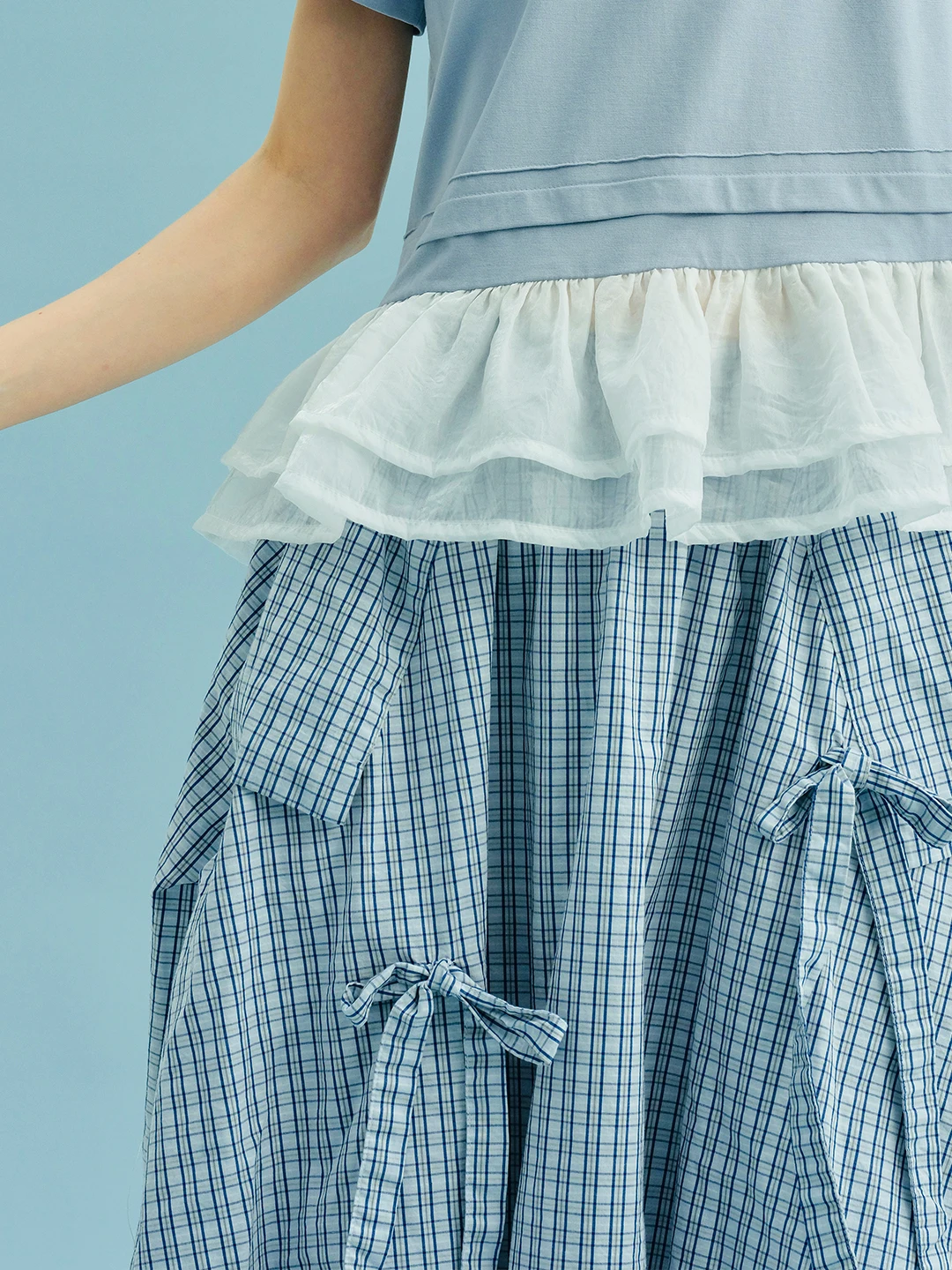 Half skirt 2025 imakokoni summer pure cotton washed artistic plaid figurine lantern half skirt 255036