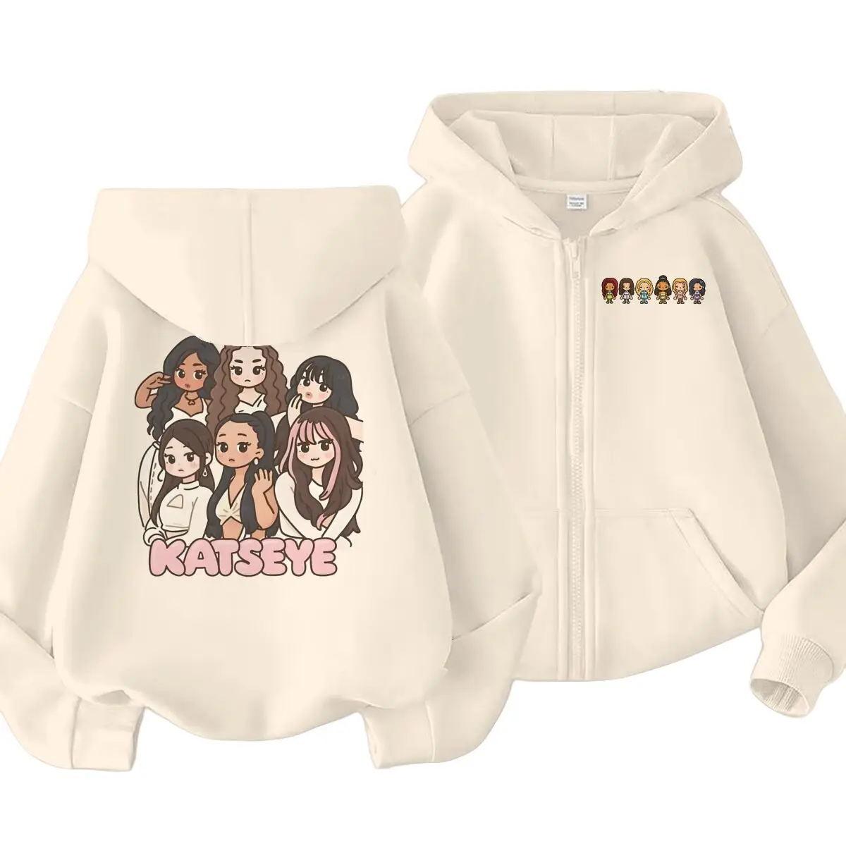 Pop Girl Group Katseye Zipper Hoodie Girls Boys Clothing Fashion Y2K Zip Up Sweatshirt Aesthetic Katseye Jacket Pullovers