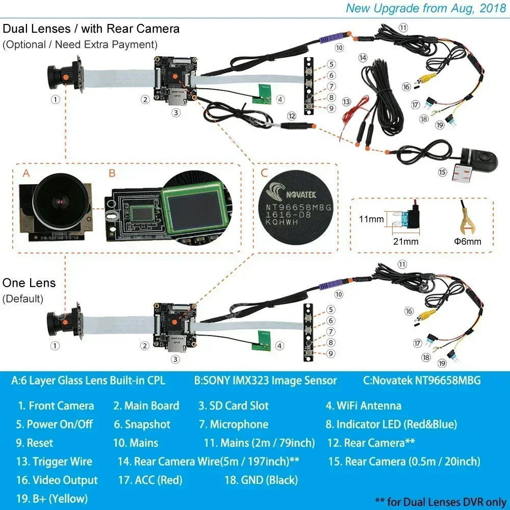 ZJCGO 2K 4K DVR Dash Cam Wifi Telecamera anteriore posteriore 2 lenti 24 ore di parcheggio per Lamborghini Urus 2018 2019 2020 2021 2022 2023