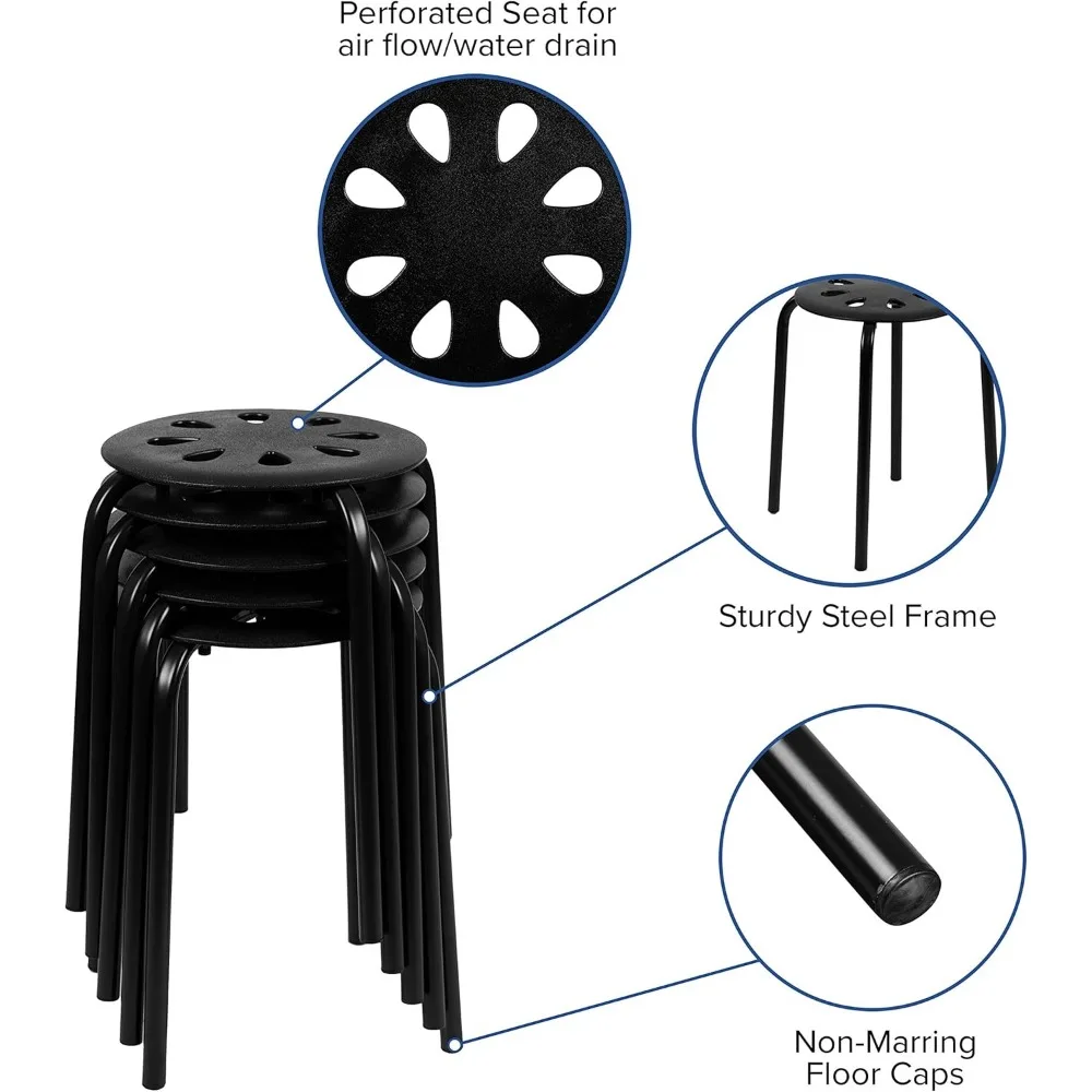مقاعد بلاستيكية قابلة للتكديس من إيما وأوليفر، مقاس 17.5 بوصة للمدرسة والمكتب والمنزل، طقم من 5 قطع، أسود