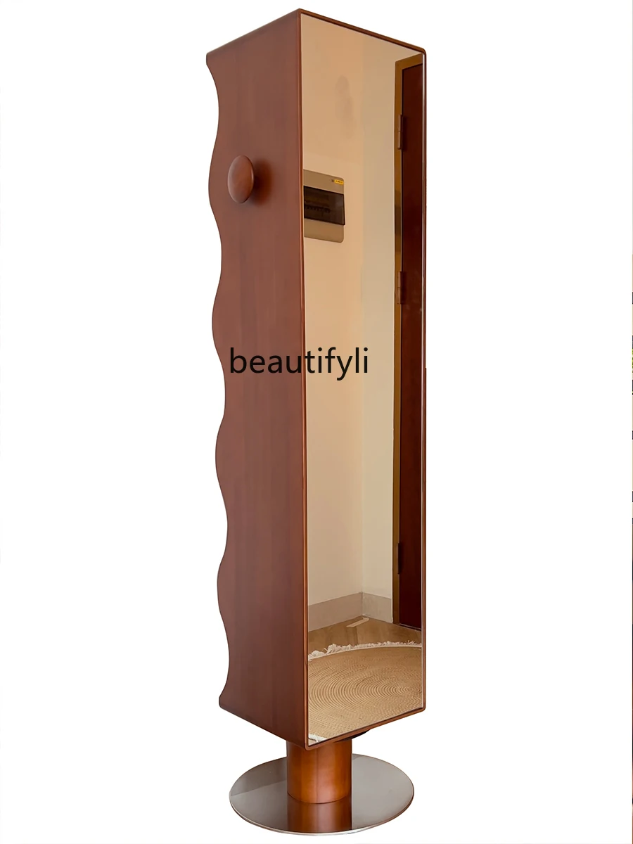 

Looking up at the rotating mirror cabinet full-body full-length mirror medieval magazine cabinet solid wood bedroom bedside