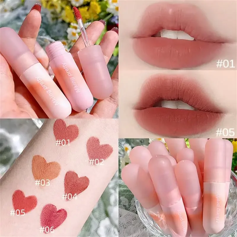 6 Colors Capsule Lip Mud Lip Glaze Moisturizing Lipstick Velvet Matt Mousse Lip Gloss Lasting Makeup Korean Cosmetics Beauty