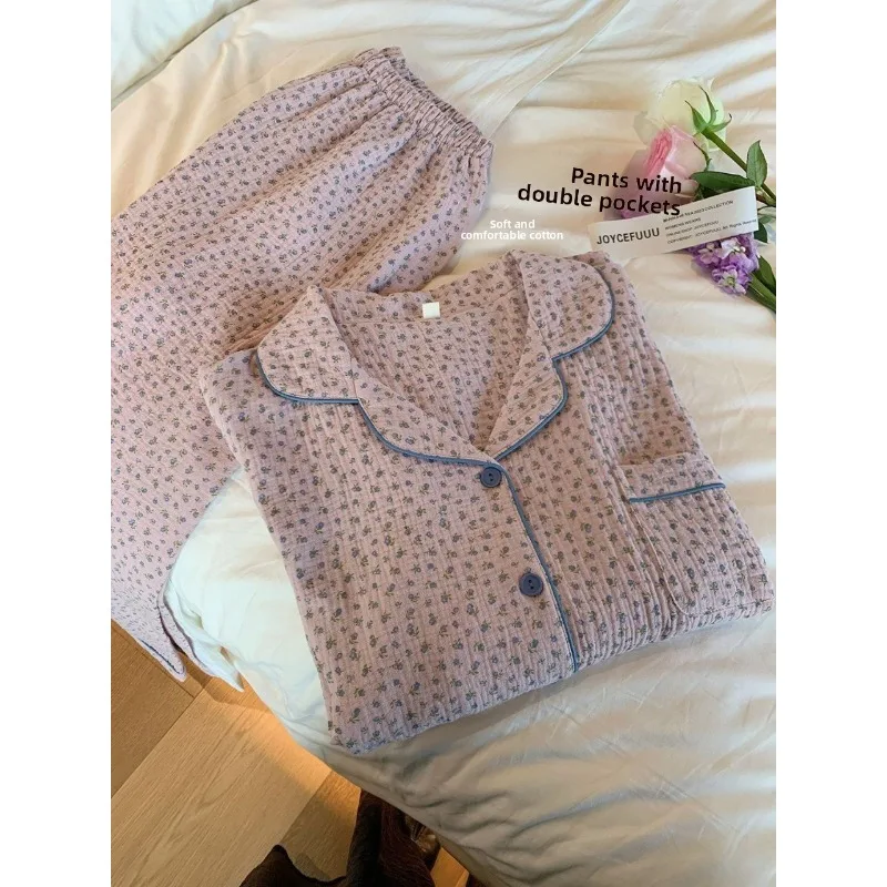 Sweet Floral Pajamas for Women, Spring and Autumn Long-Sleeve Set, Premium Cloud Cotton Loungewear, Plus Size and Comfortable 4