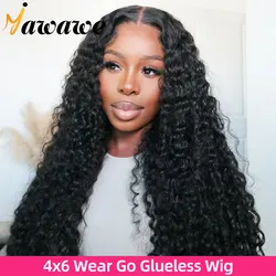 Yawawe hair water wave 6X4 glueless wig hair ready to wear wigs for women Lace Frontal Wig PreCut PrePlucked ready to go