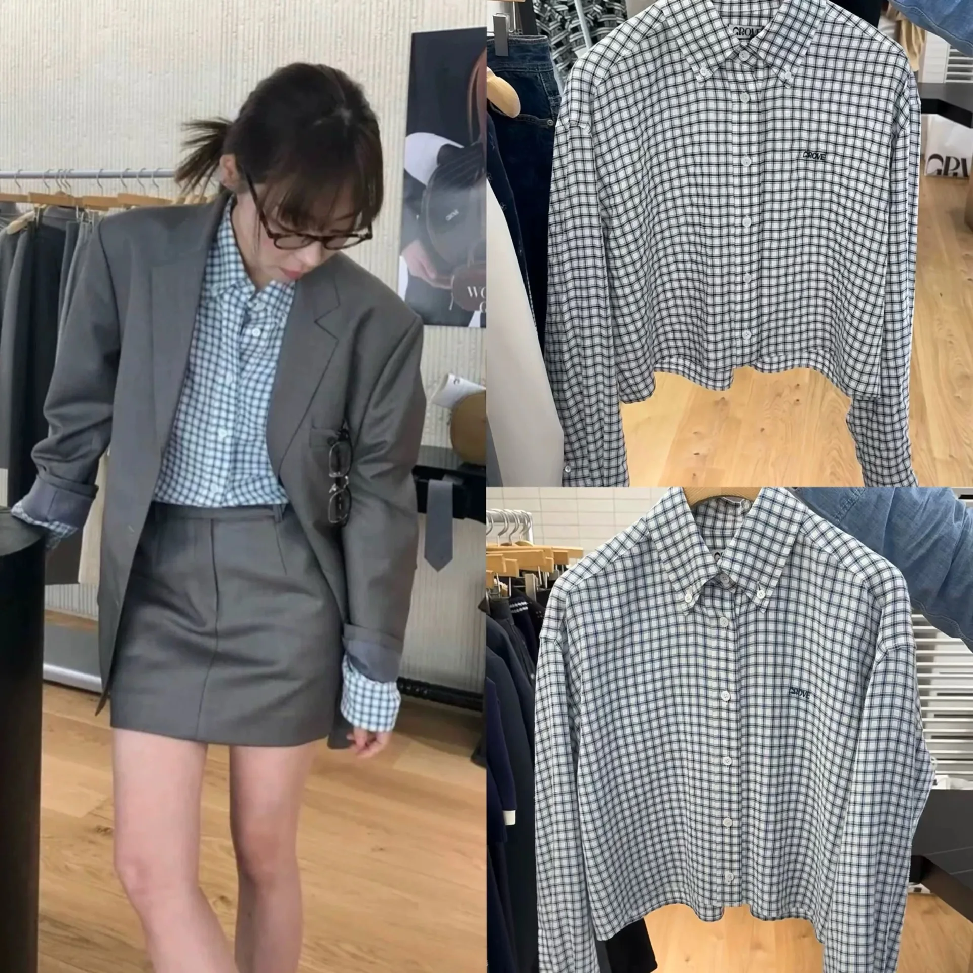 7rings Korea Popular Trendy Style Plaid Pattern Long Sleeves Shirt for Women Vintage Style Loose Fit Shirt for Female