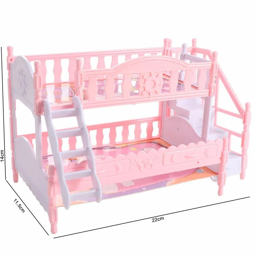 Popaccessoires Poppenhuis Tweepersoonsbed Simulatie Stapelbed Simulatie Pop Tweepersoonsbed Roze Plastic BJD Pop Prinses Tweepersoonsbed