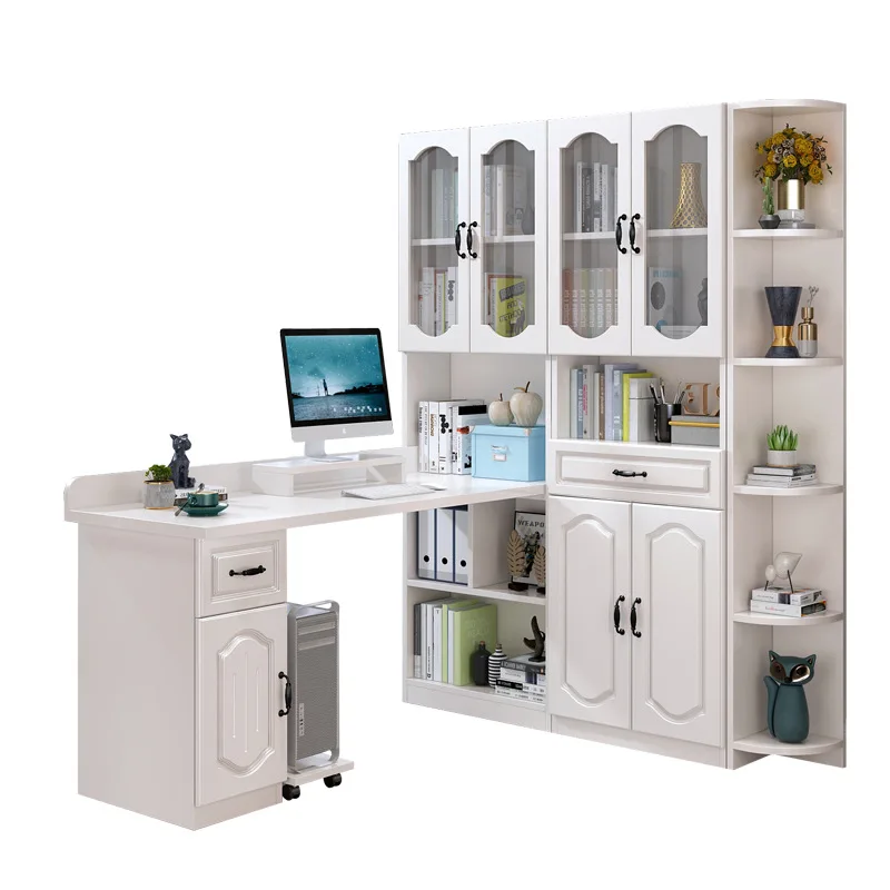 Desk bookcase integrated corner solid wood computer bookshelf