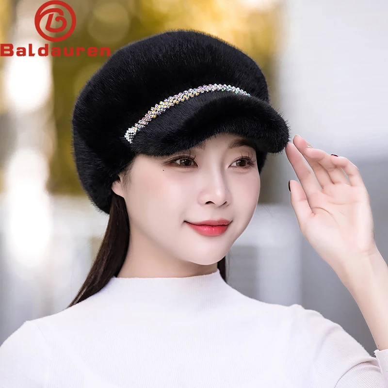 

New Winter Hat For Women Fashion Faux Fur Fluffy Duck Tongue Hat Female Warm Ear Protection Hats Outdoor Thicken Wind Snow Caps