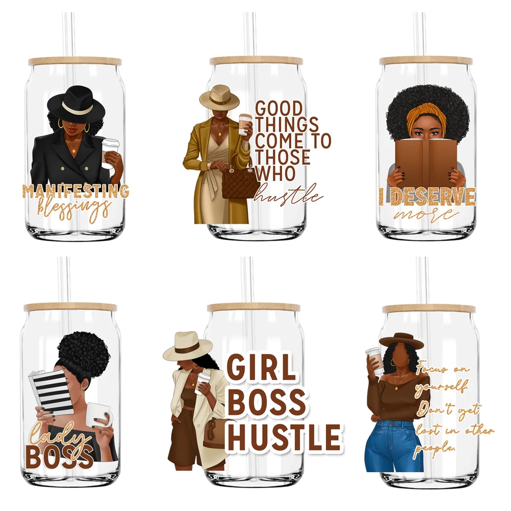 

Hustle Afro Girl Decals UV DTF Transfer Sticker For Libbey Cups Mugs Waterproof