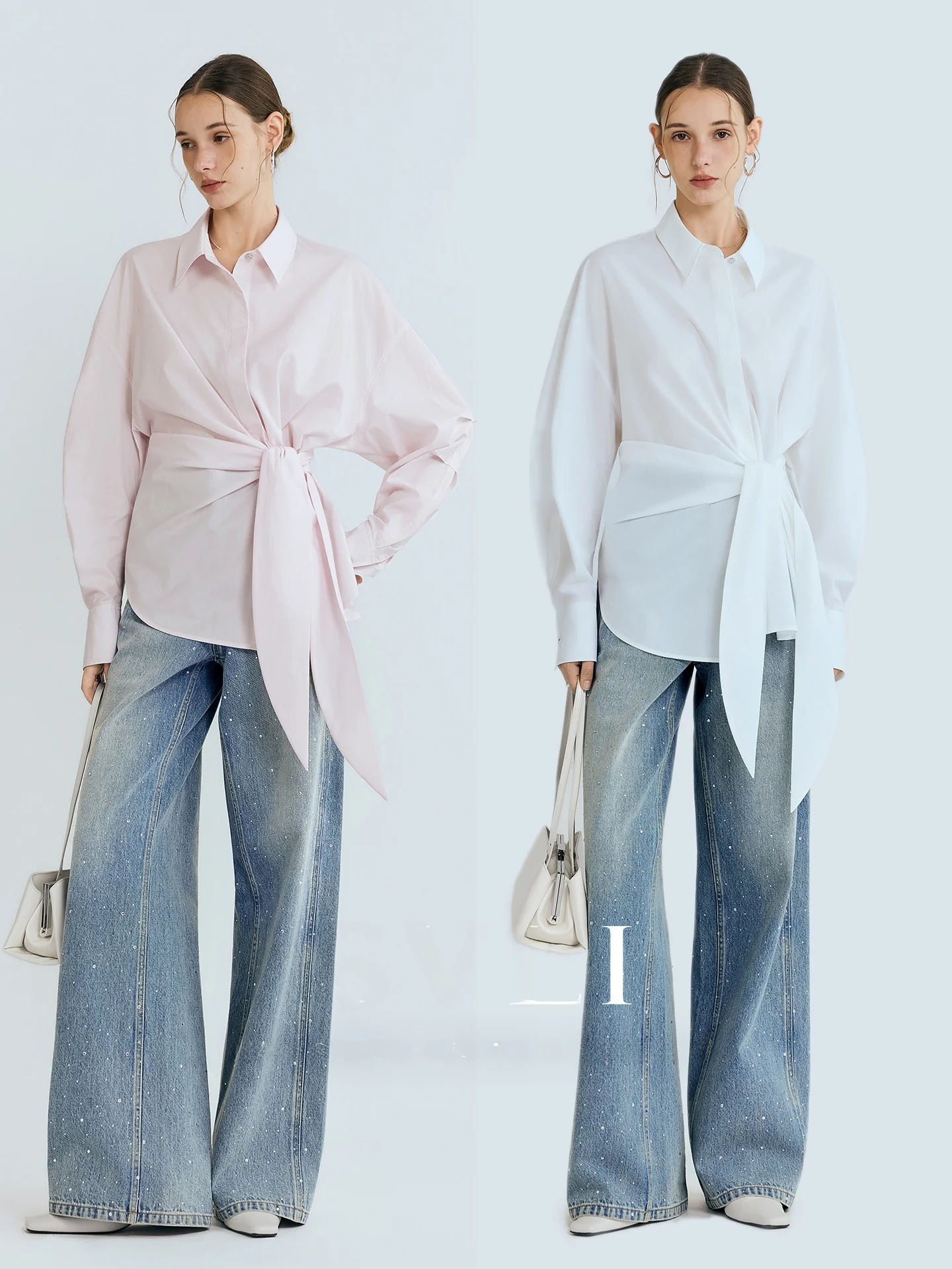 

SVLI Simple Loose Silhouette Shirt Belt Style Women's Long Sleeve Button up Casual Fashion Winter Collection Ladies Top