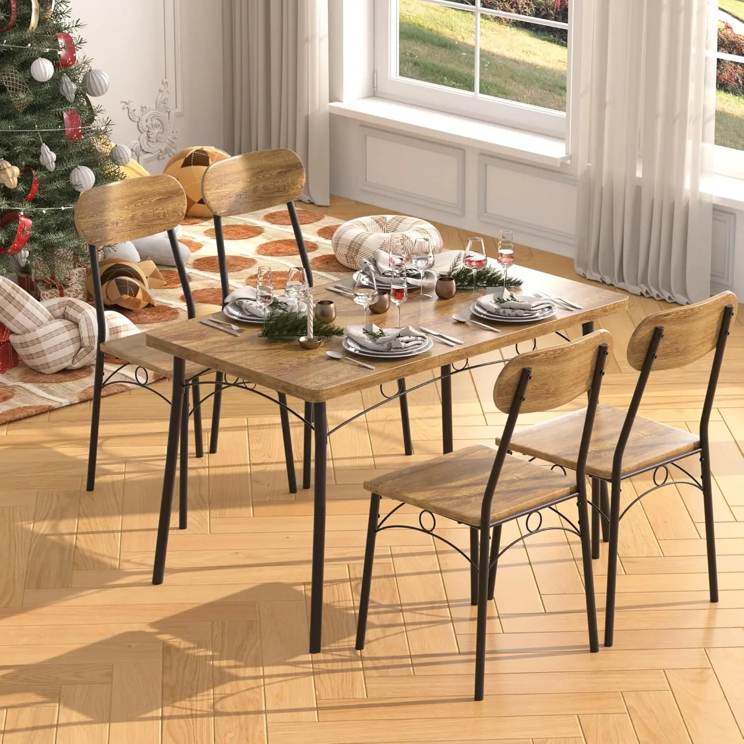 4, 5 Piece Dinette with Chairs for Kitchen, Breakfast Nook and Small Space, Brown