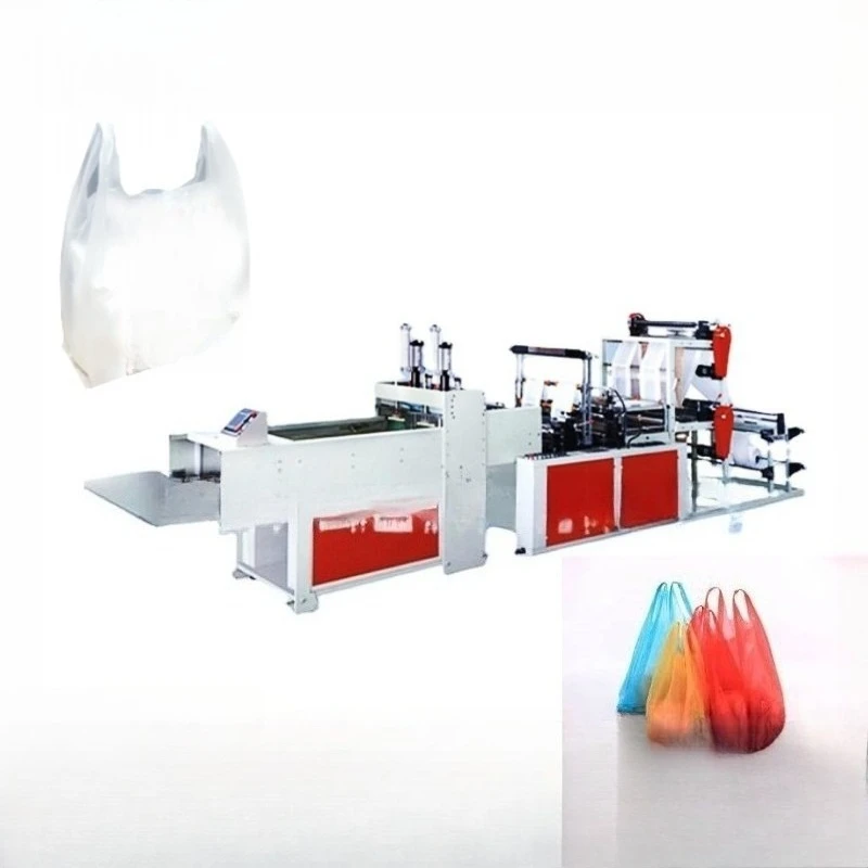 Máquina automática para fabricar bolsas de chaleco degradable, máquina para fabricar bolsas Express con sellado lateral, trasero y central.