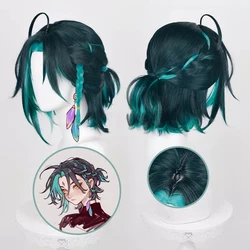 Pre Sale Game Genshin Impact Xiao Cosplay Wig Comic Xiao Short Braided Green Ponytail Simulated Scalp Heat Resistant Party Wigs