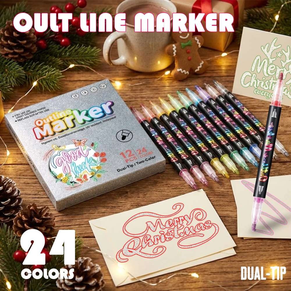 12 Colors Dual Tip Glitter Art Markers Metallic Paint Marker Pens DIY Crafts Birthday Cards, Making Poster, Album For Christmas