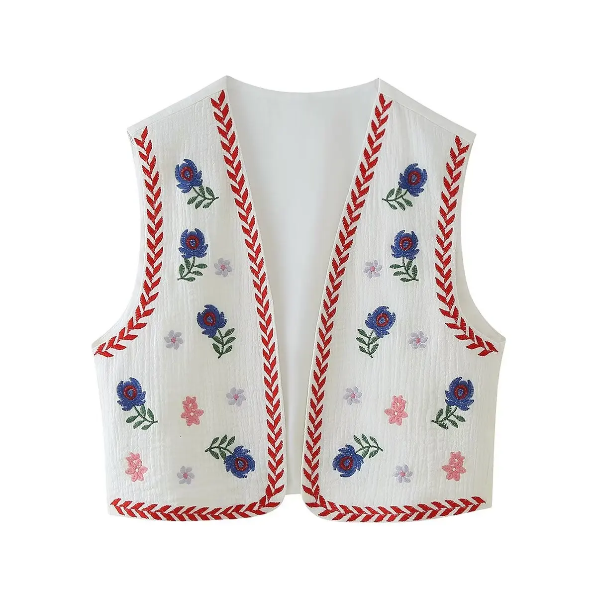 Summer Waistcoat Floral Embroidered Vest Women Crop Top Wear Casual Clothing