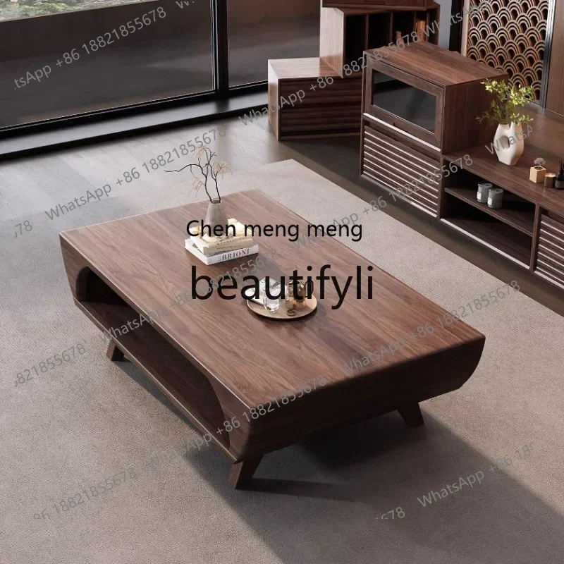 32New Chinese coffee table living room rectangular coffee table TV cabinet combination North American black walnut