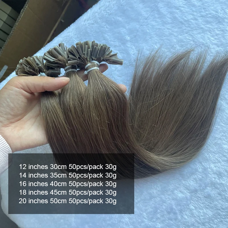 U Tip Hair Extensions Human Hair 12-20 inches Brown Color 8# Nail U Tip Hot Fusion Hair Extensions Invisible Keratin Hair