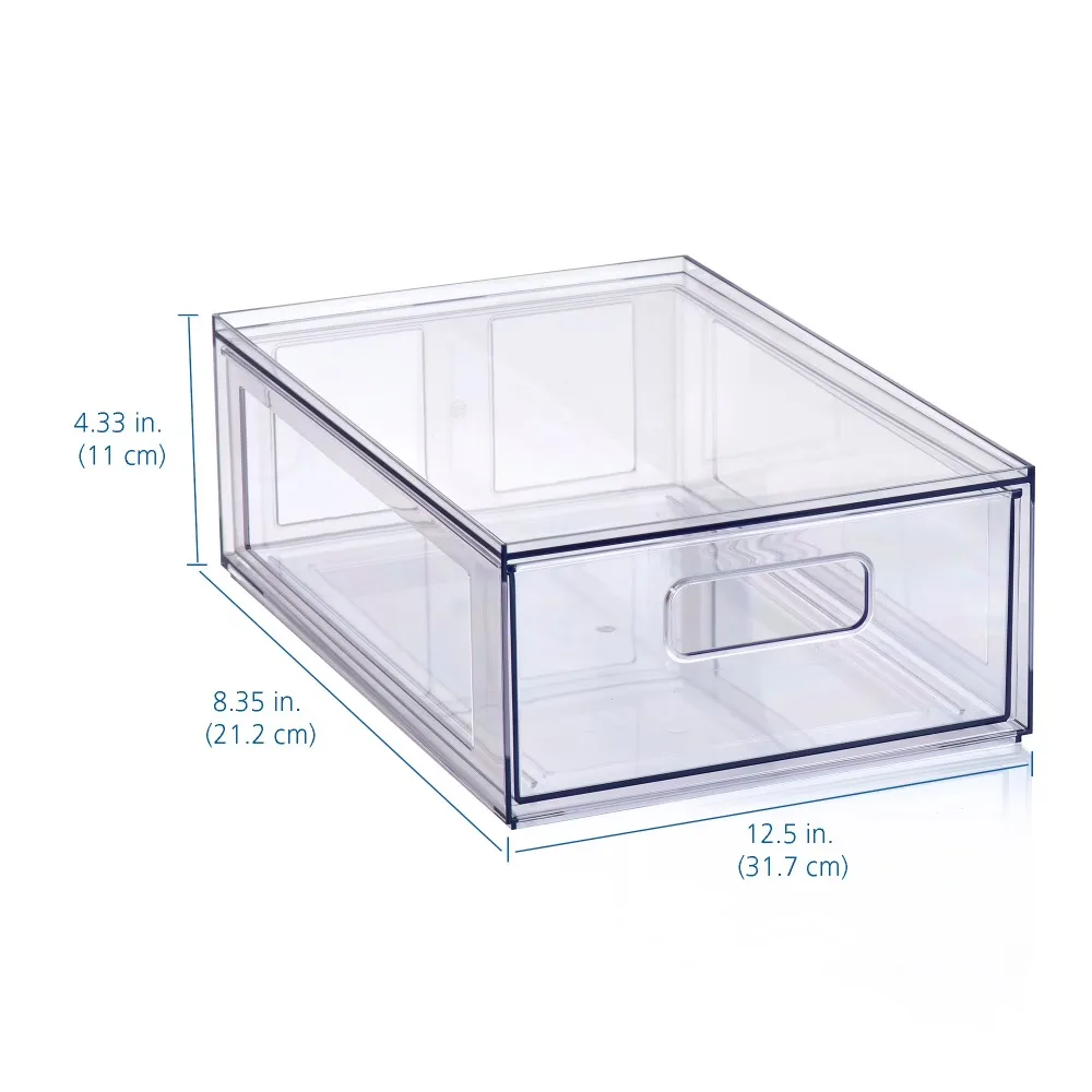 Clear Glossy Plastic Pull Out Drawers for Closet Small and Large Size Storage Organizer view 3